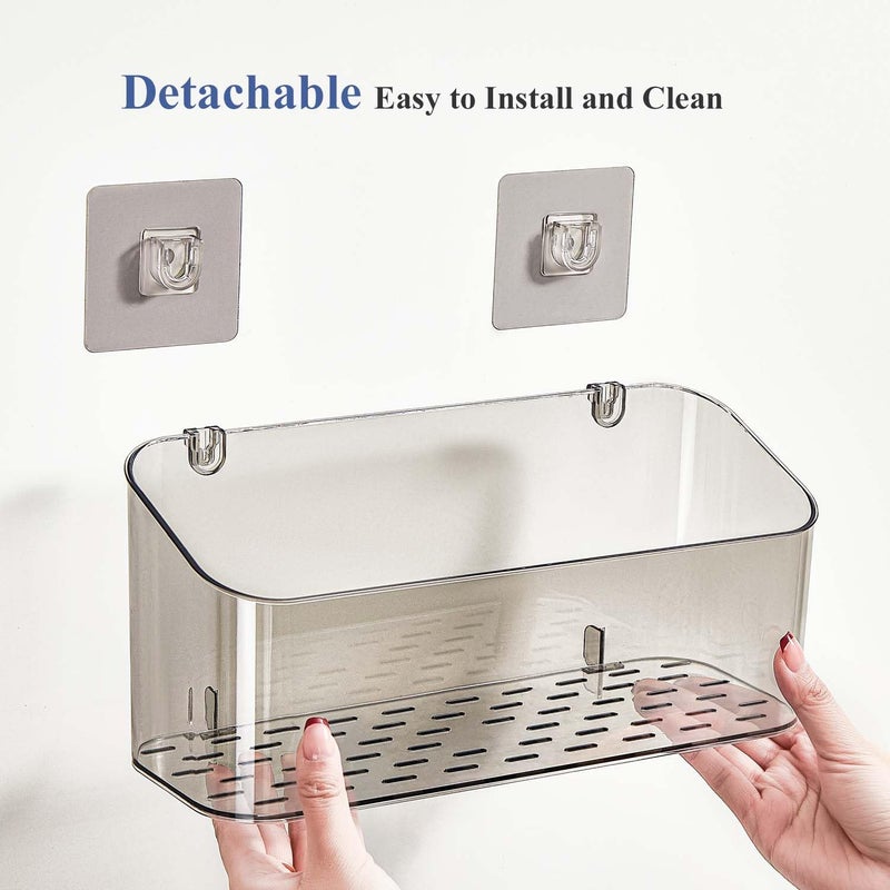 Eunion Bath Toy Storage Organizer, Adhesive Shower Caddy Shower Organizer, Bathtub Toy Holder, Large Capacity Wall Mounted Holder No Drill Shelves Rack, Clear Black - Image 5